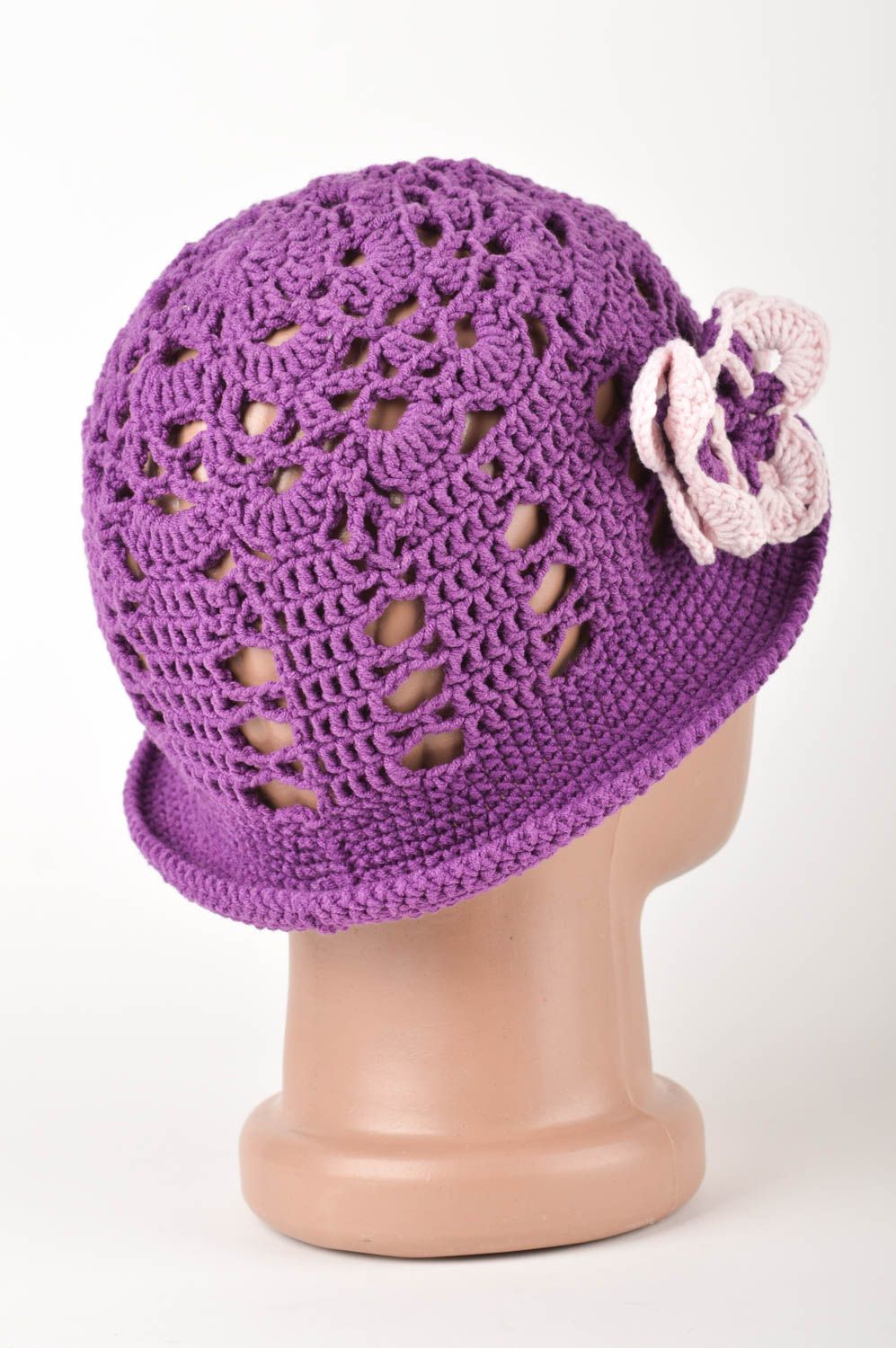 Handmade crocheted hat for girls unusual children headwear stylish summer hat photo 5
