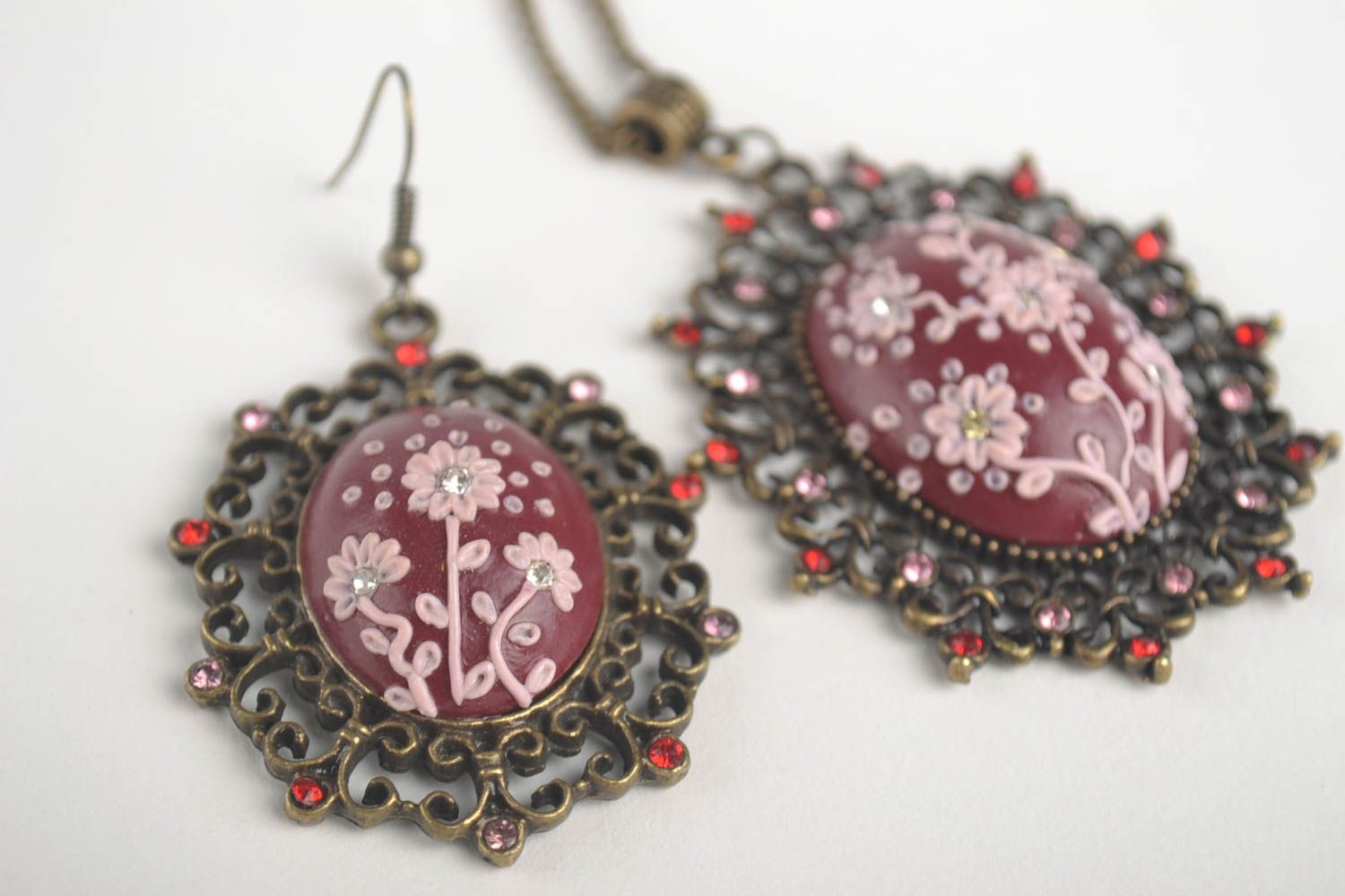 Handmade pendant handmade earrings polymer clay jewelry unusual gift for girl photo 4