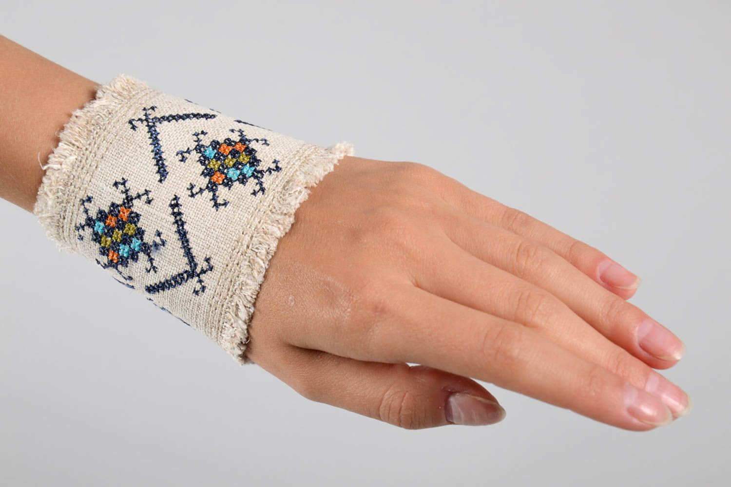Handmade wide ethnic bracelet stylish textile bracelet elegant accessory  photo 1
