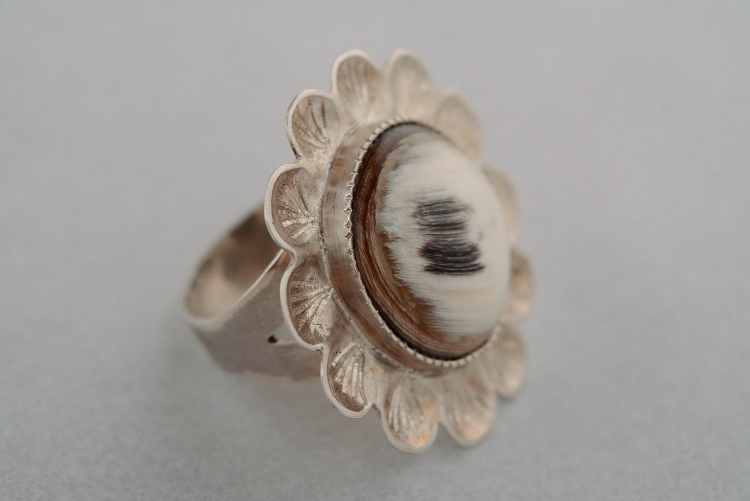 Silver ring with a horn photo 4