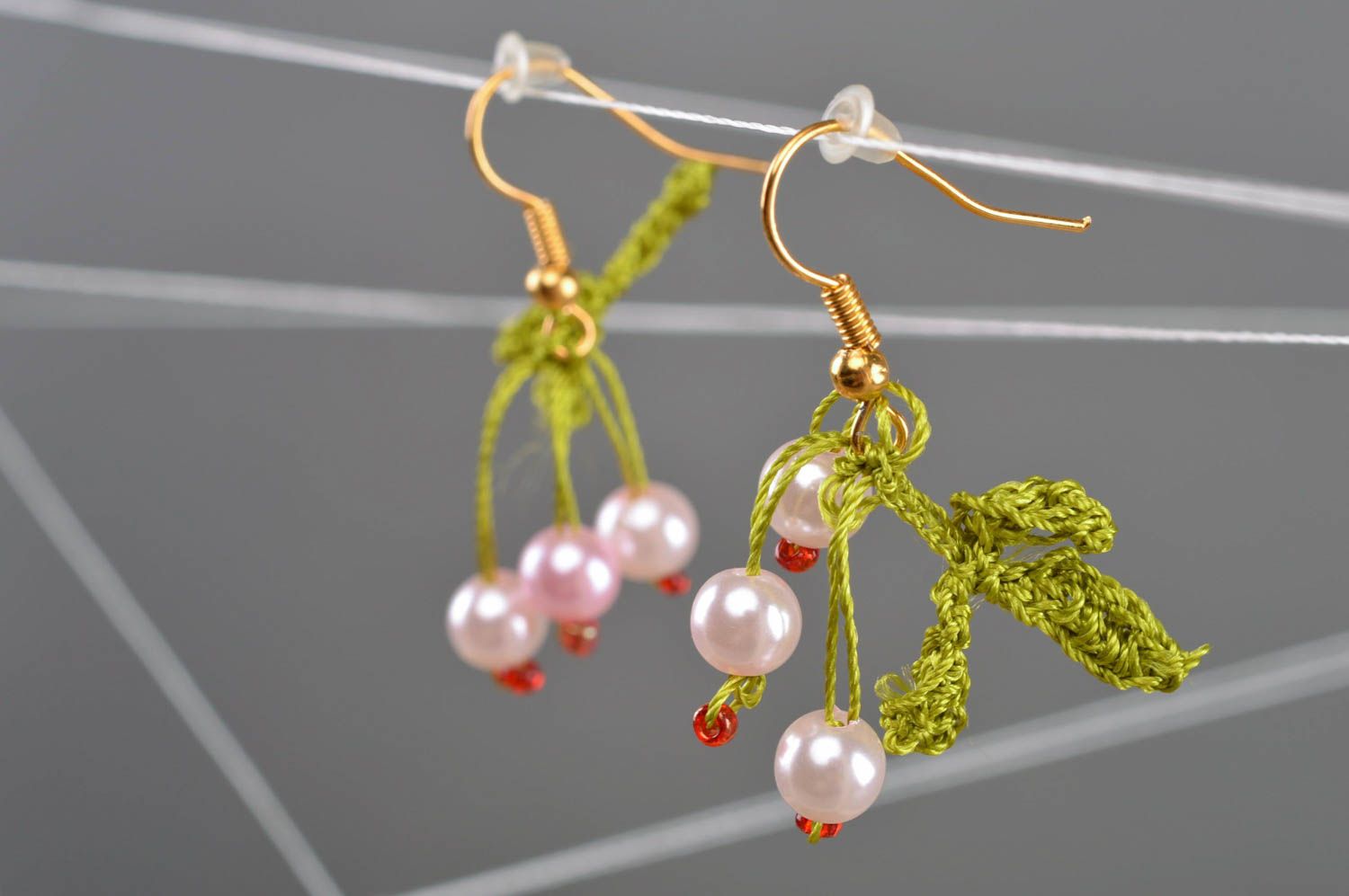 Earrings berries made of cotton and synthetic threads handmade accessory photo 1