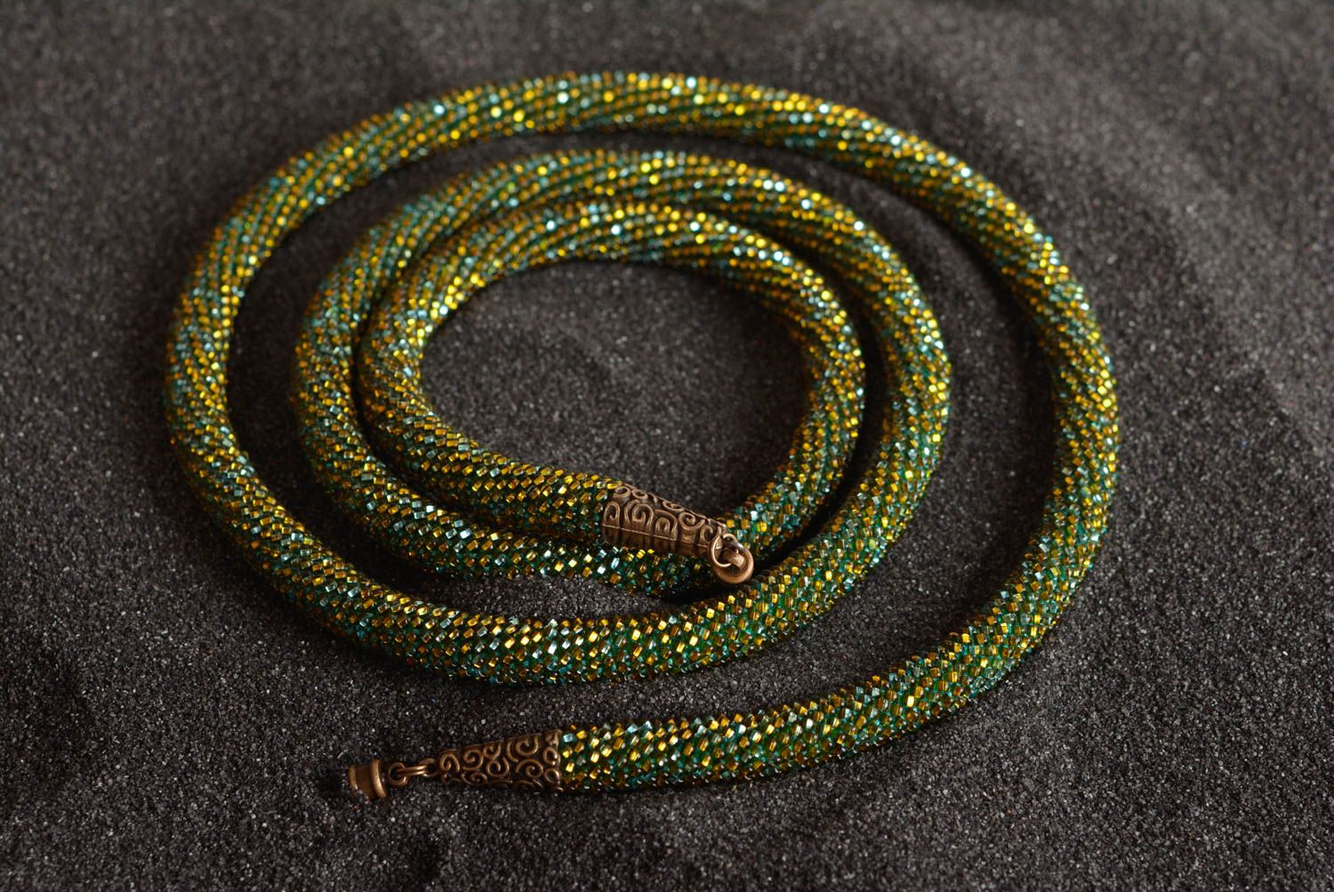 Handgefertigt Rocailles Kette Designer Schmuck lange Halskette in Grün schön foto 1