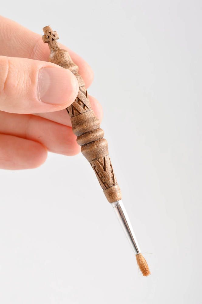 Handmade brush for oil religious utensils carved brush wooden brush for rite photo 5