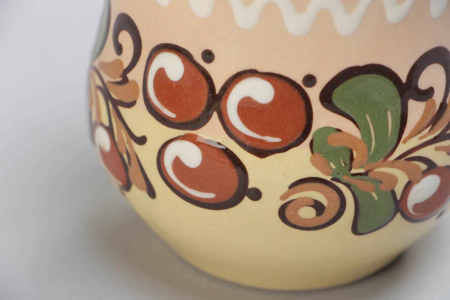 6 oz clay glazed coffee cup with fruit pattern and handle photo 3