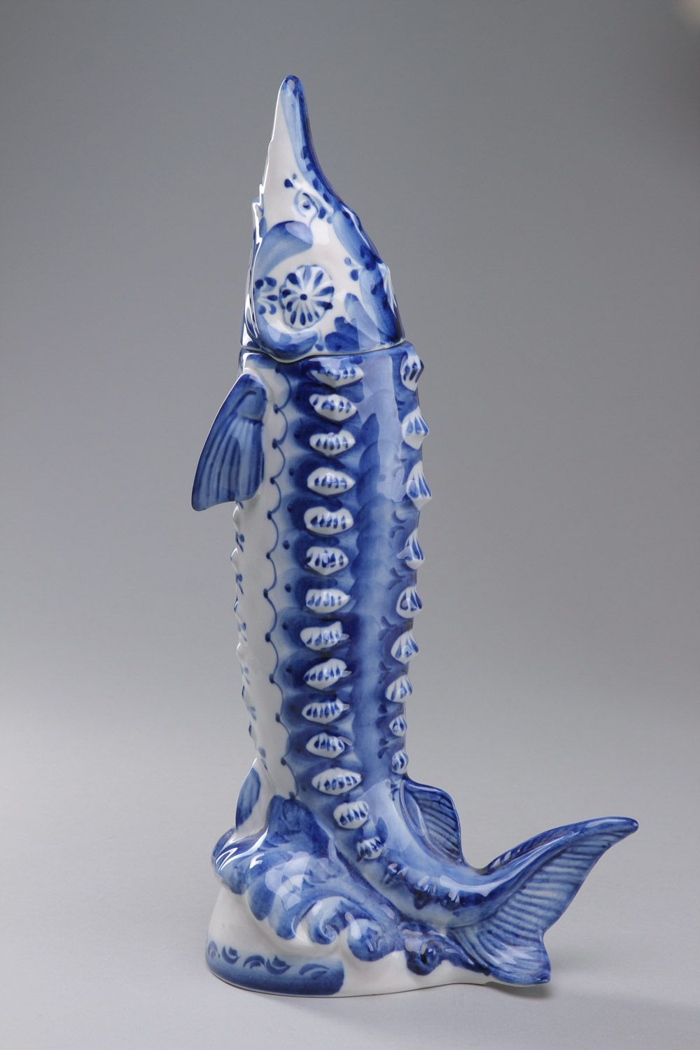 Botella decorativa de porcelana con forma de pez hecha a mano foto 1
