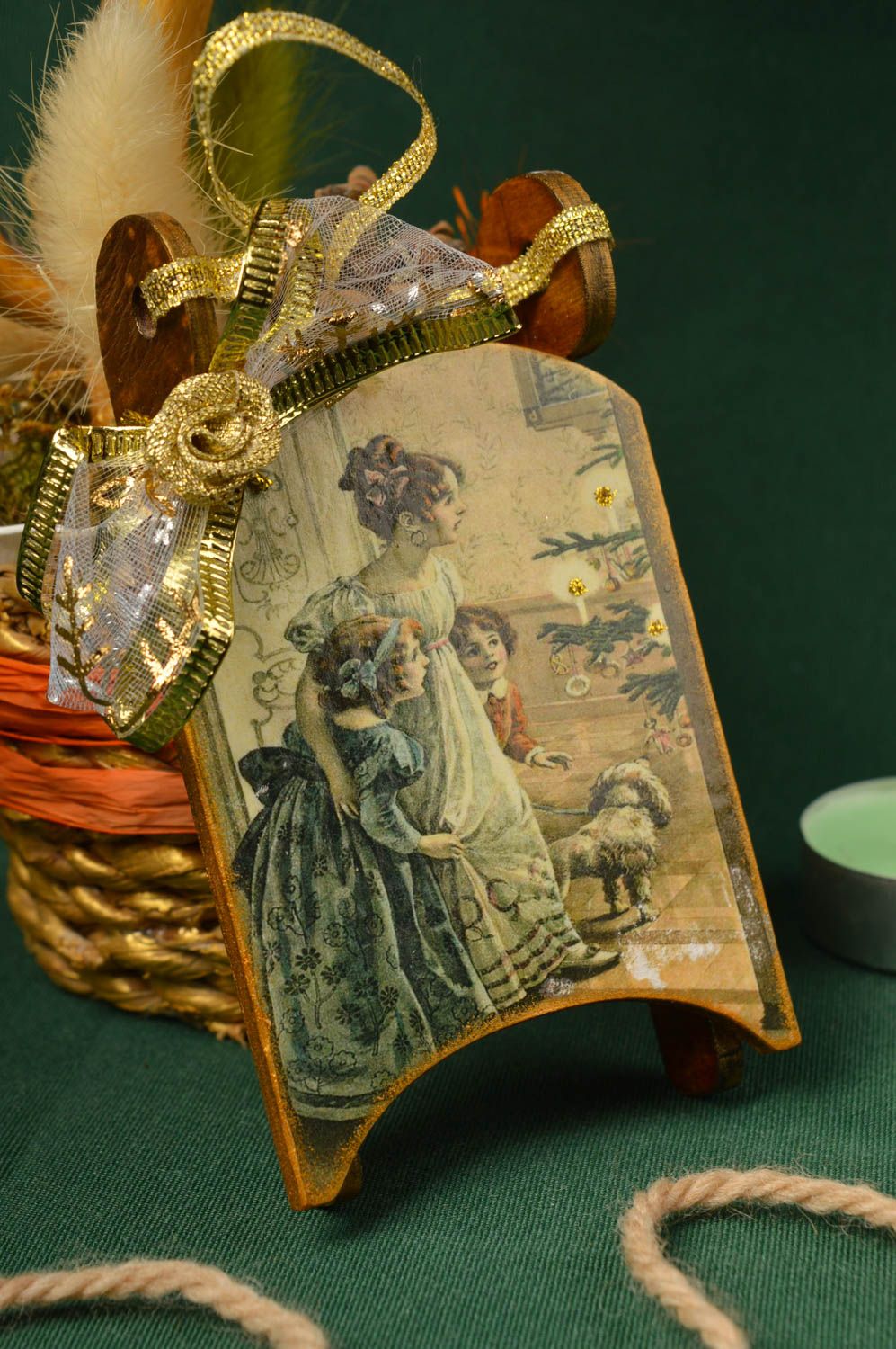 Adorno navideño hecho a mano de madera elemento decorativo souvenir original foto 1
