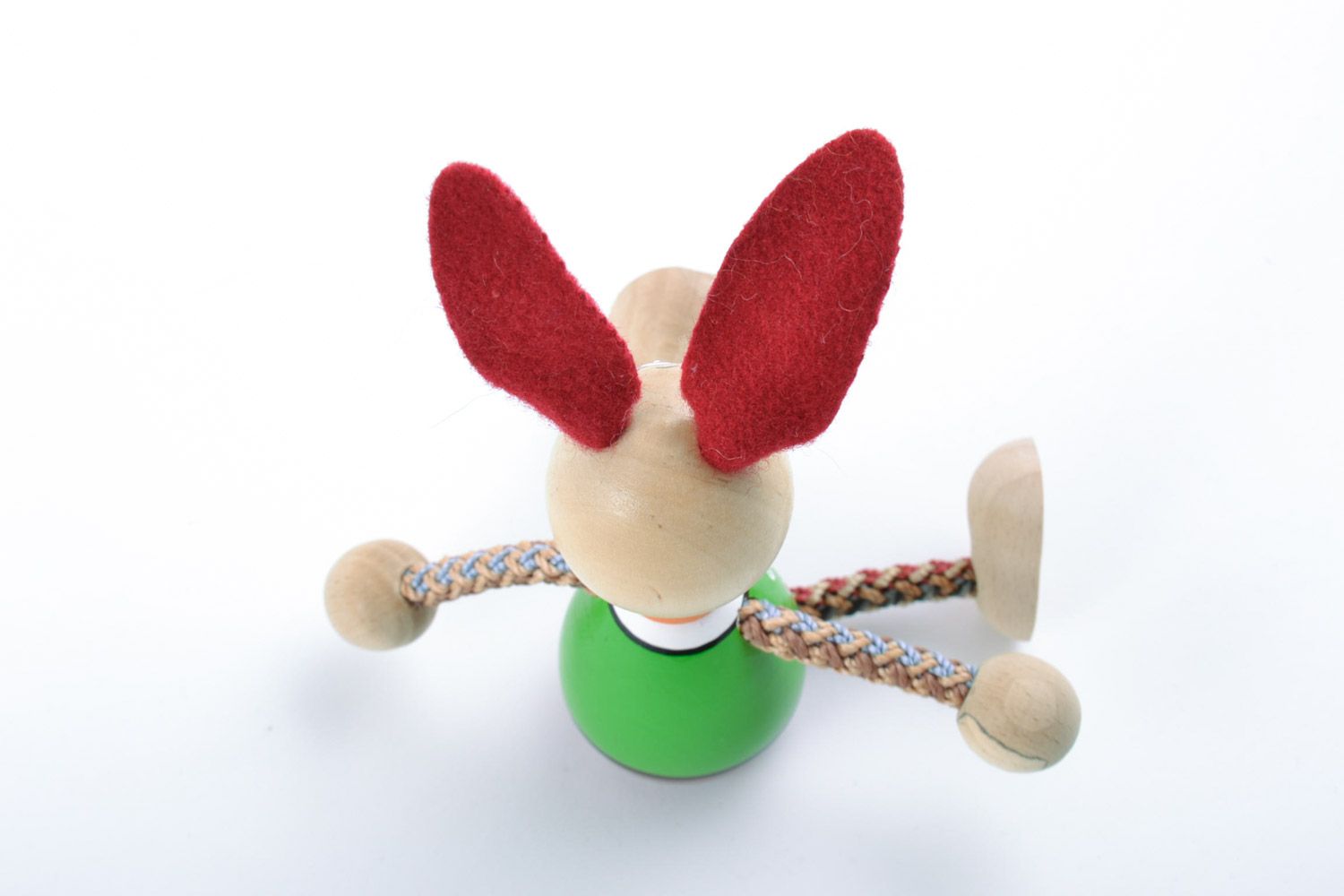 Painted eco friendly wooden homemade eco toy rabbit with red ears for children photo 5