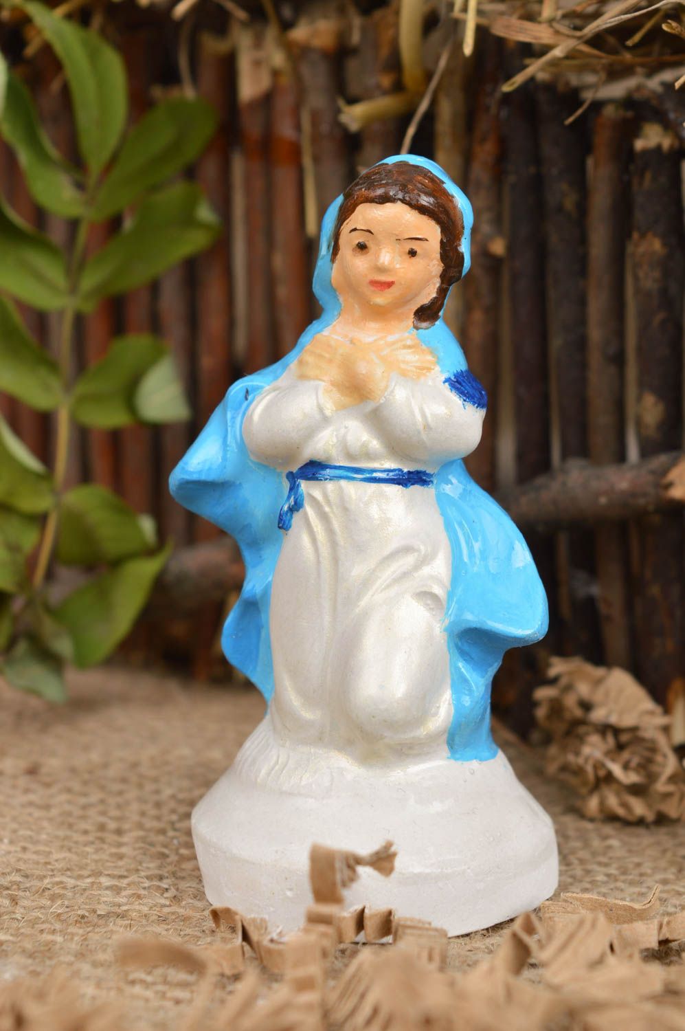 Figurita de belén hecha a mano decoración navideña figura de yeso Virgen María foto 1