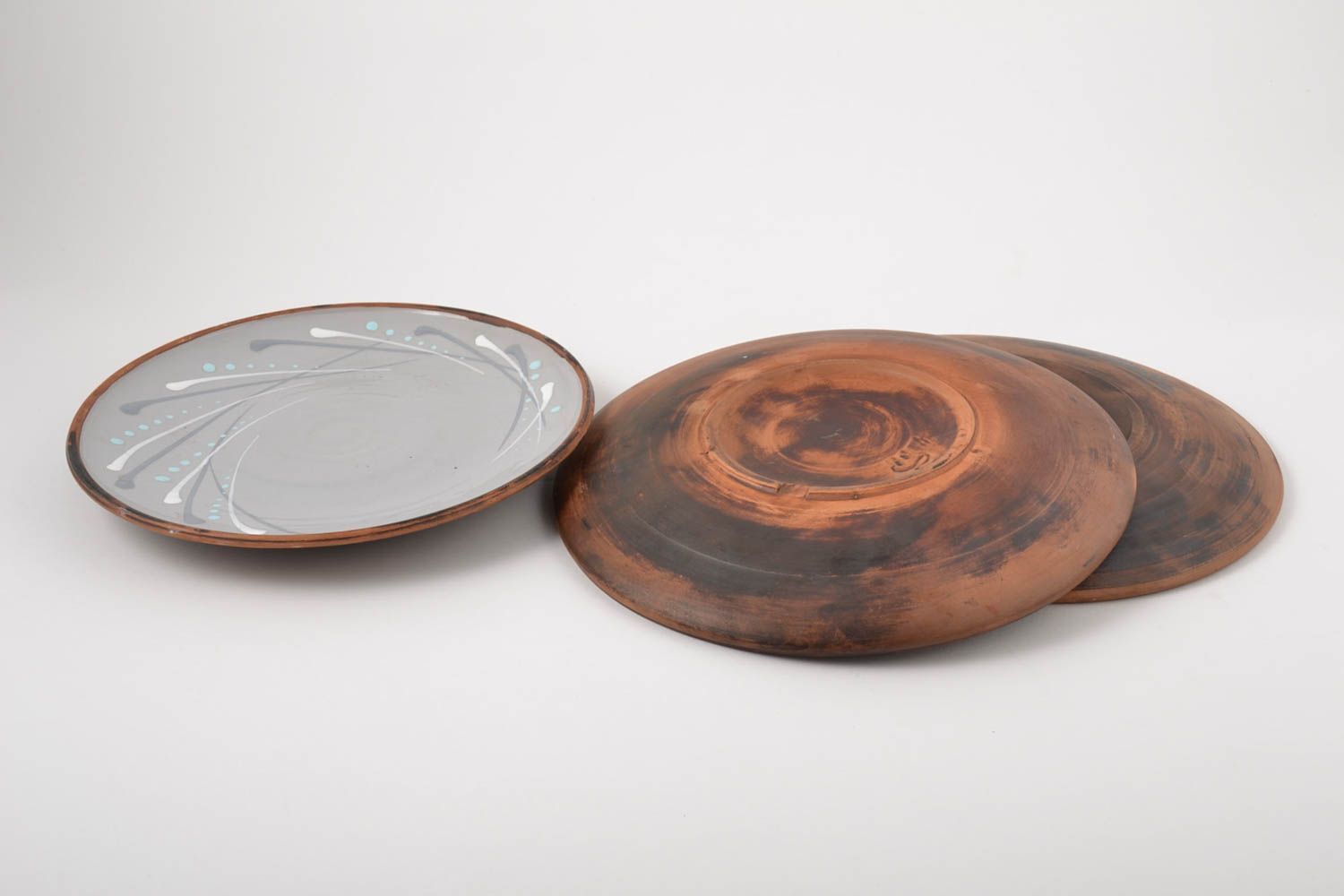 Handmade Flache Teller Set 3 Stück Keramik Geschirr bemalt für Küchen Deko schön foto 4