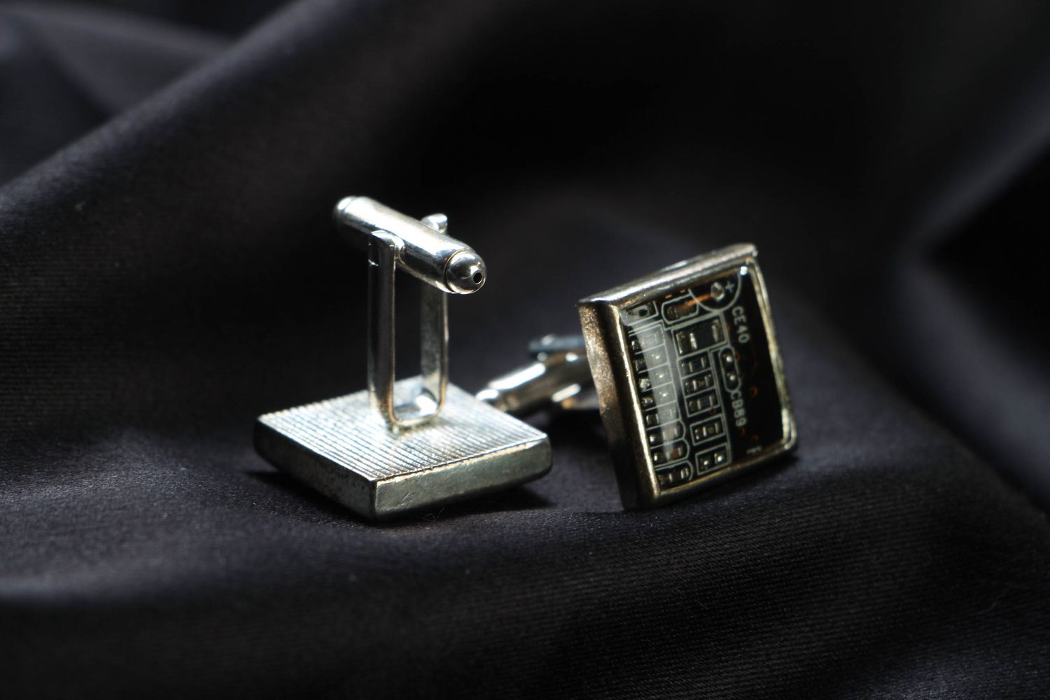 Metal cuff links of black color in steampunk style photo 2
