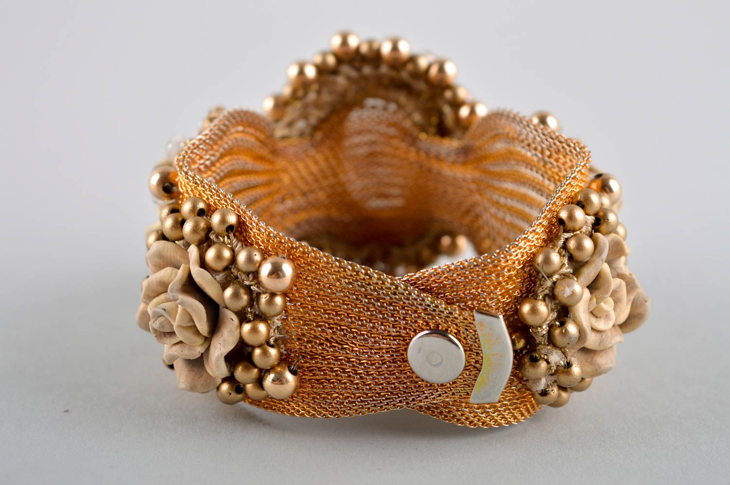 Handmade designer wide bracelet unusual flower bracelet wrist accessory photo 4