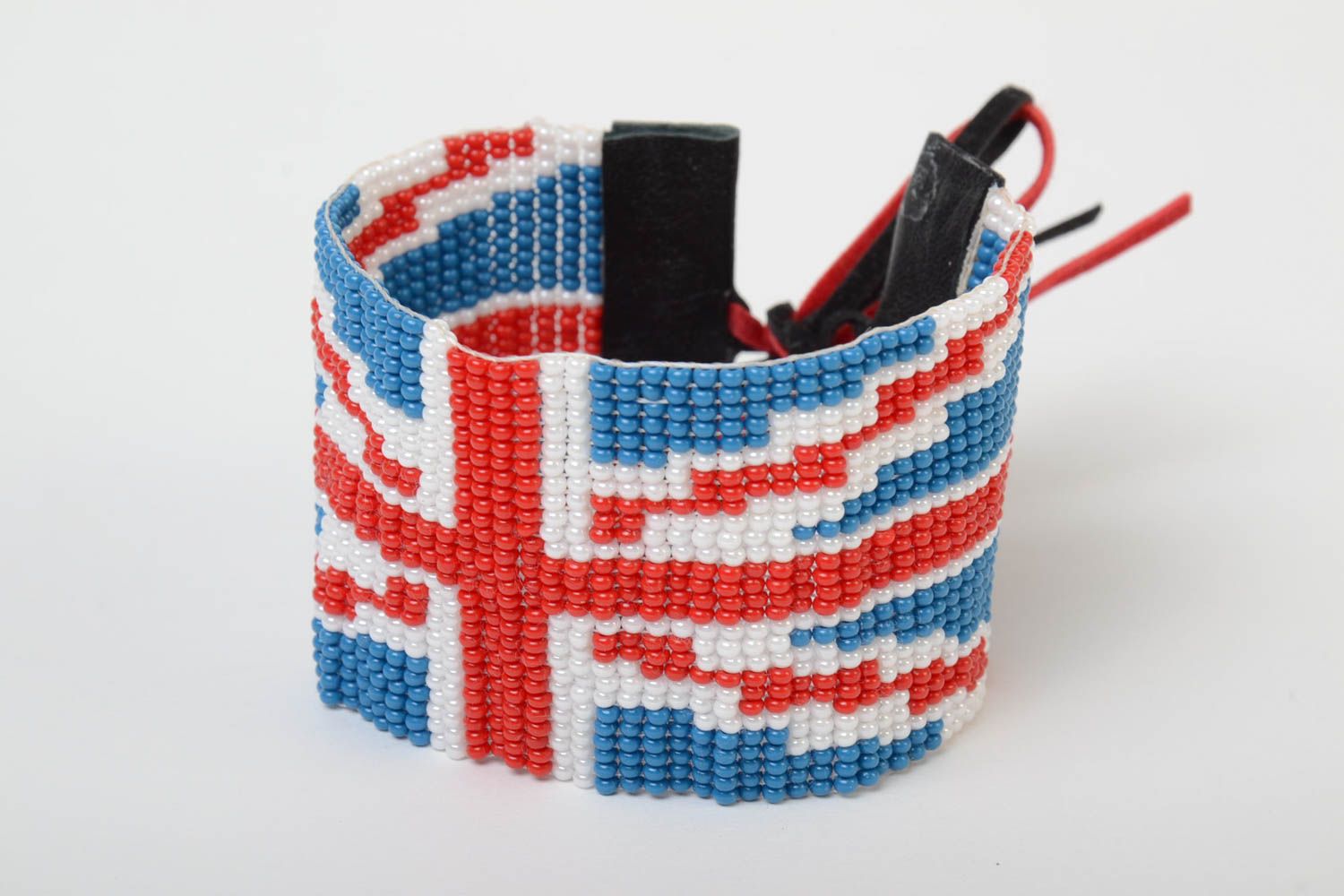 Beautiful handmade designer beaded wide bracelet with cord British Flag photo 2