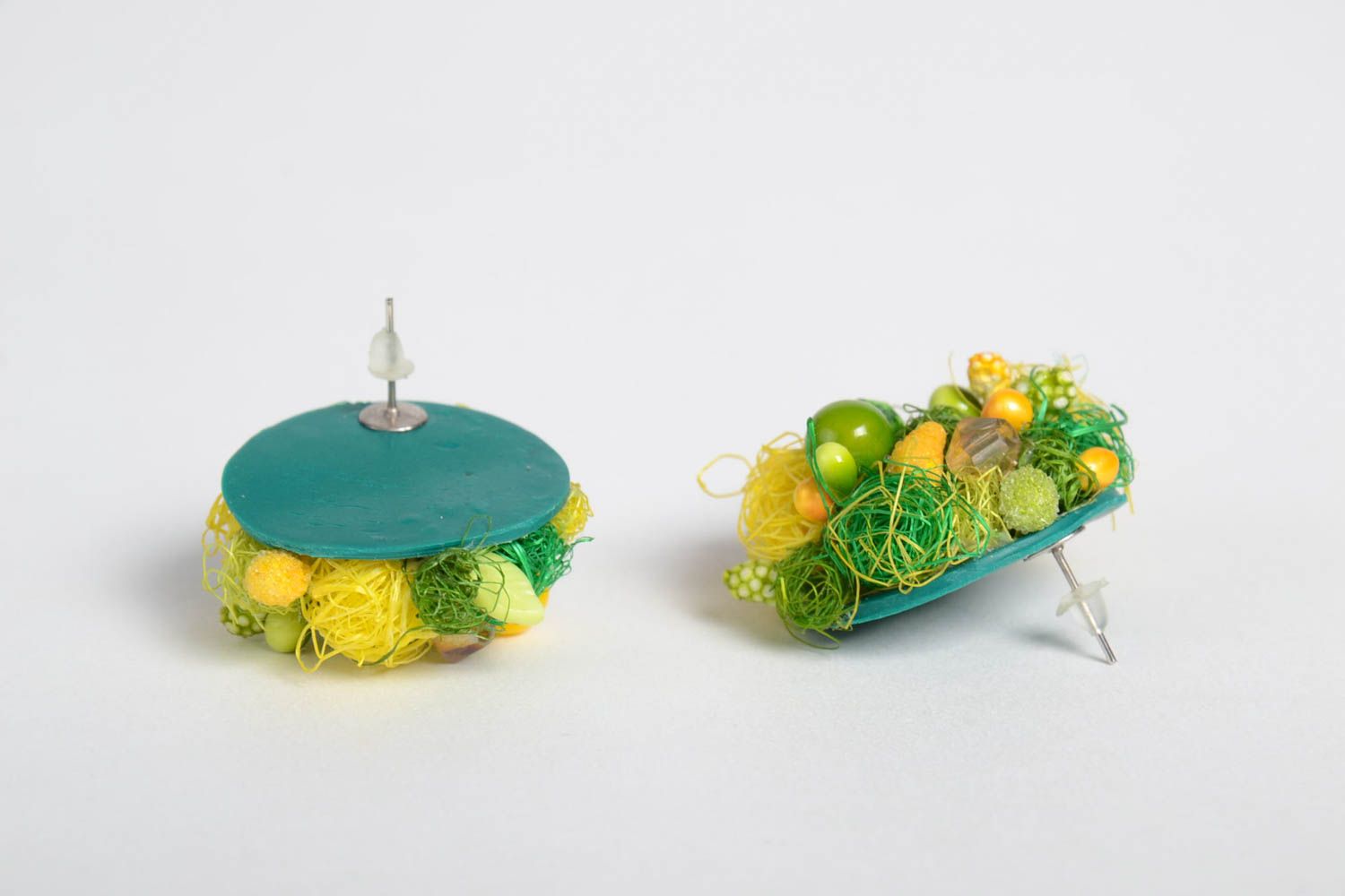 Модные серьги украшение ручной работы серьги с подвесками из пластики салатовые фото 3