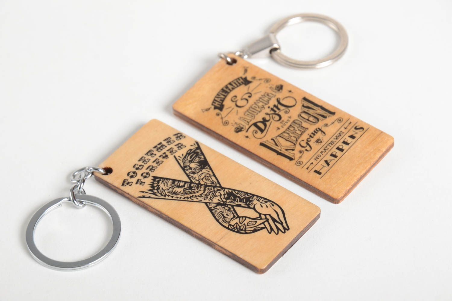 Handmade keychain designer accessory for key set of 2 items wooden souvenir photo 5