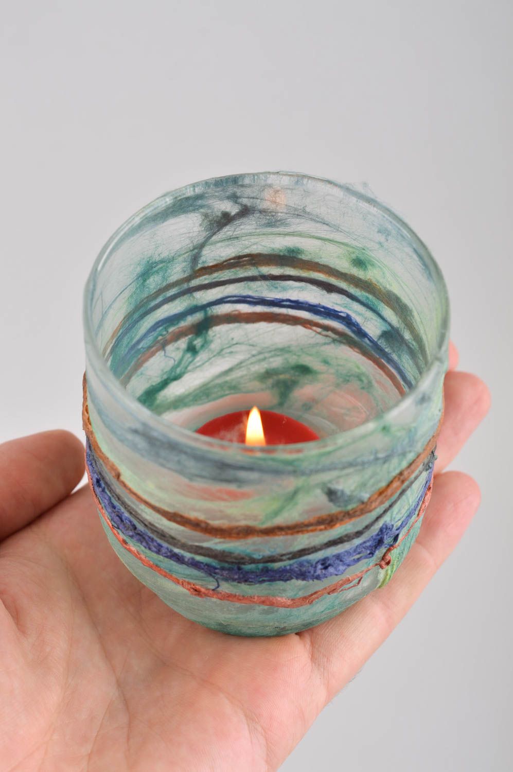 Handmade Kerzenständer aus Glas bunter Teelichthalter Kerzenhalter aus Glas foto 4