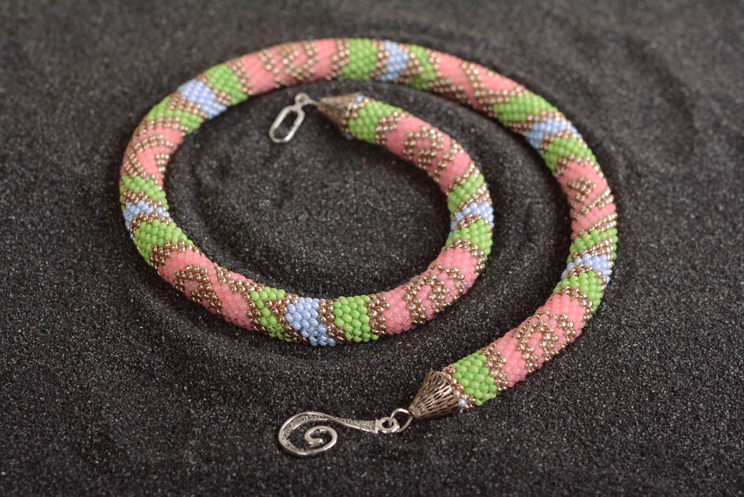 Collier spirale Bijou fait main Cadeau femme perles de rocaille multicolore photo 1