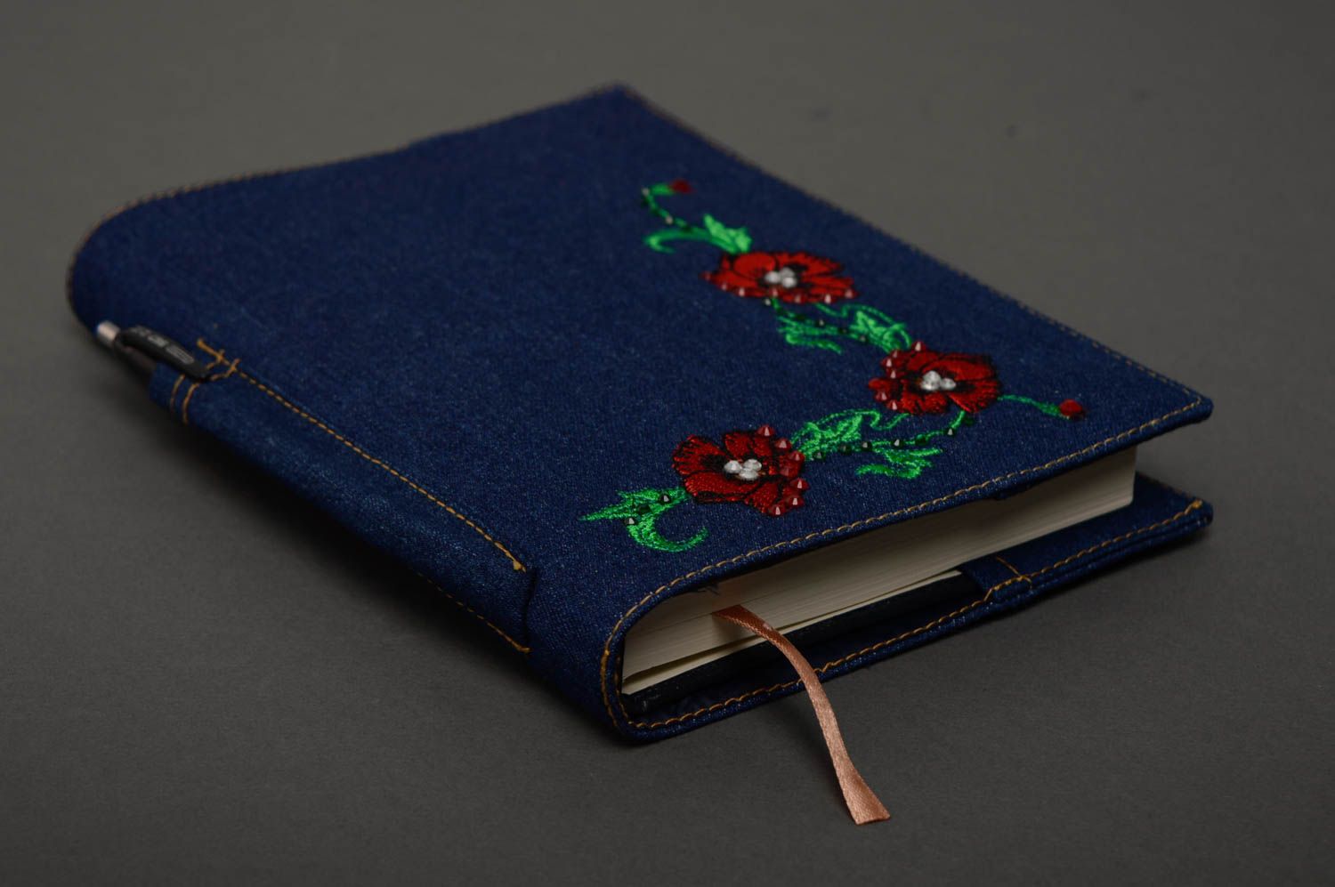 Handmade notebook cover made of denim fabric photo 2