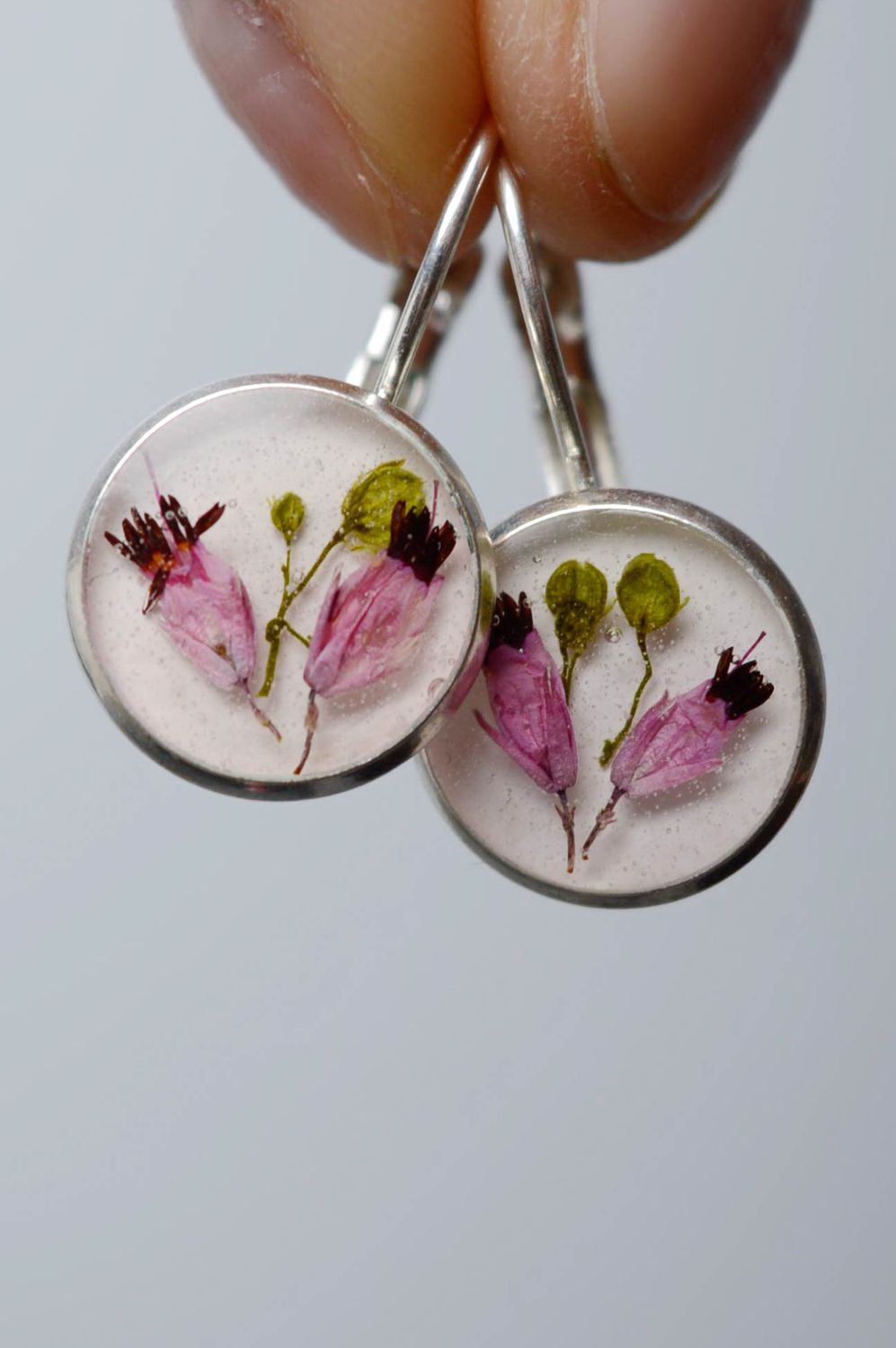 Earrings with real verbena flowers photo 4