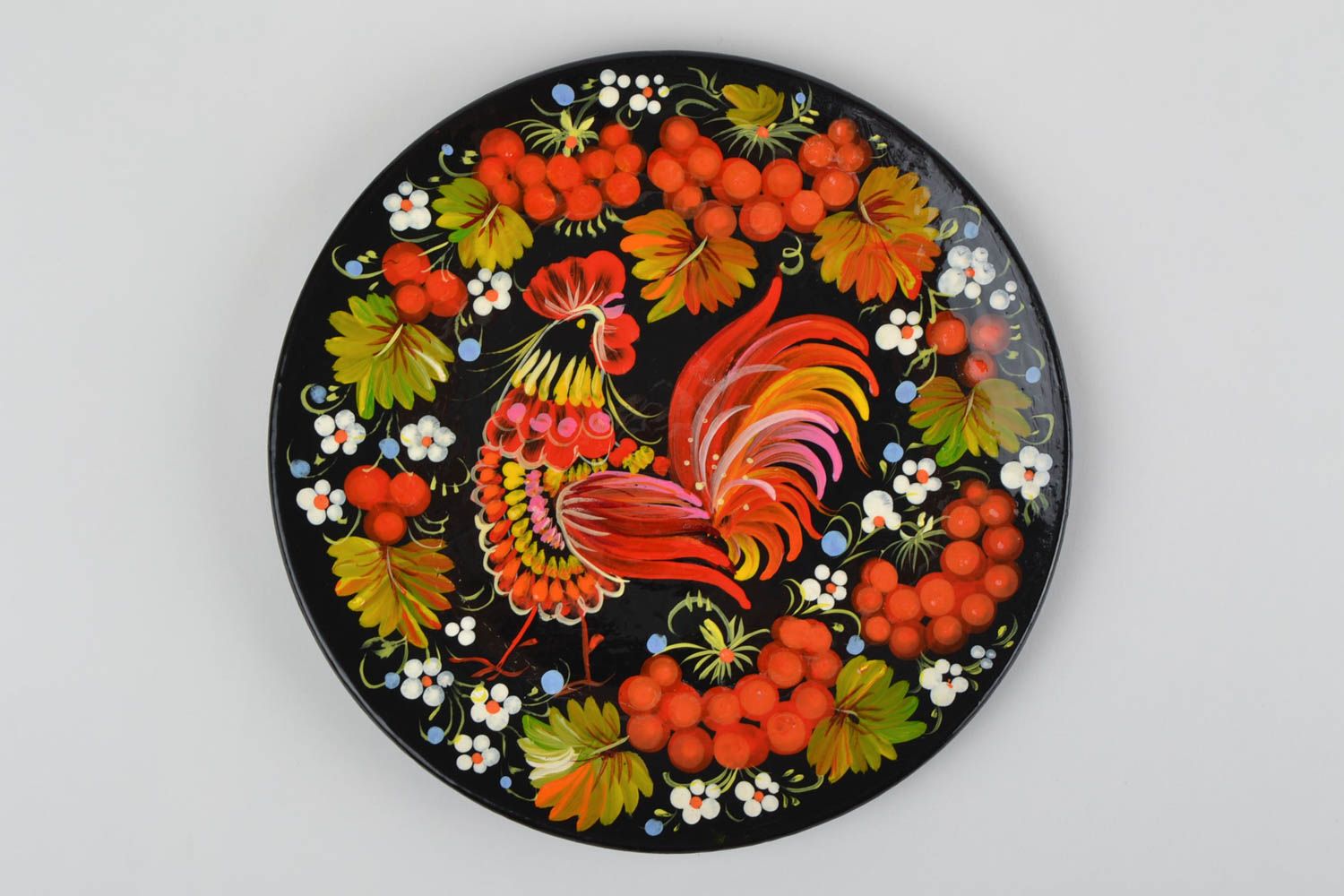 Декоративная тарелка на стену круглая с яркой Петриковской росписью хэнд мейд фото 4