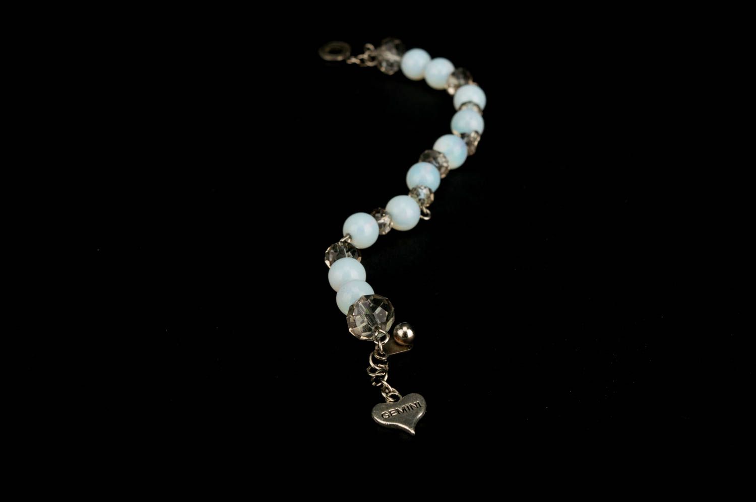 Transparent beads adjustable bracelet with heart shape charm for women photo 3