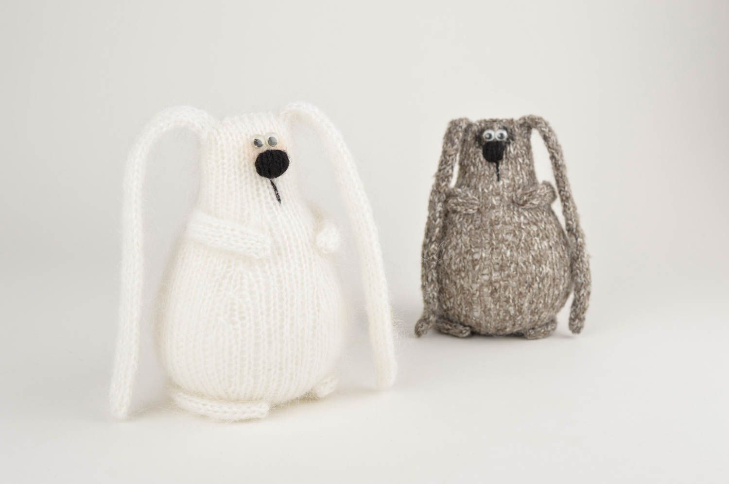 Handmade set of soft toys 2 beautiful crocheted toys stylish rabbits gift photo 5
