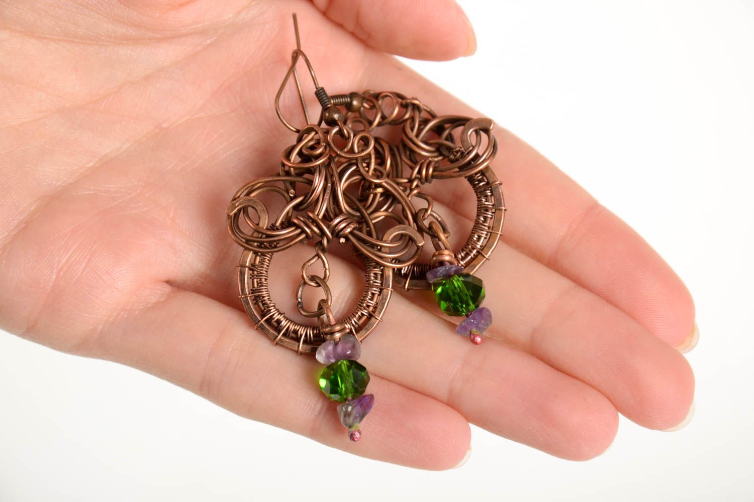Handmade copper dangling earrings stylish vintage jewelry designer earrings photo 2