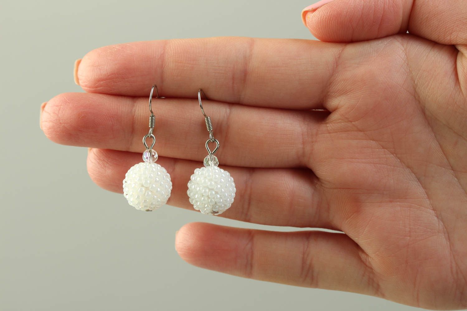 Handmade beautiful earrings festive white earrings designer accessory photo 5