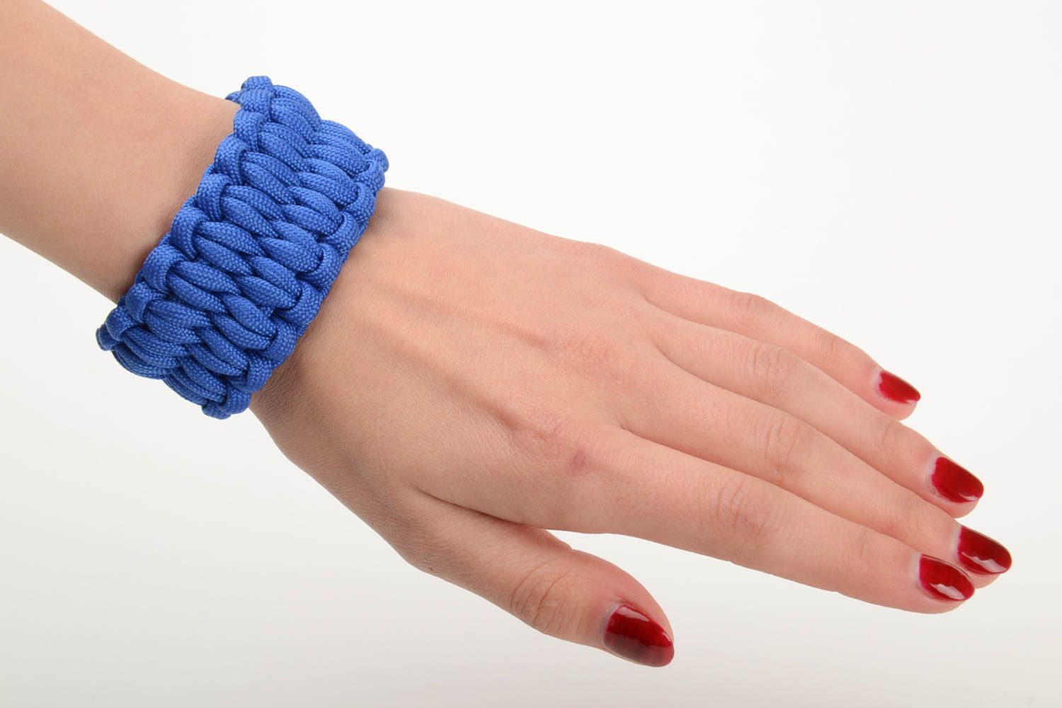 Bracelet en paracord bleu large tressé unisexe fait main original insolite photo 5