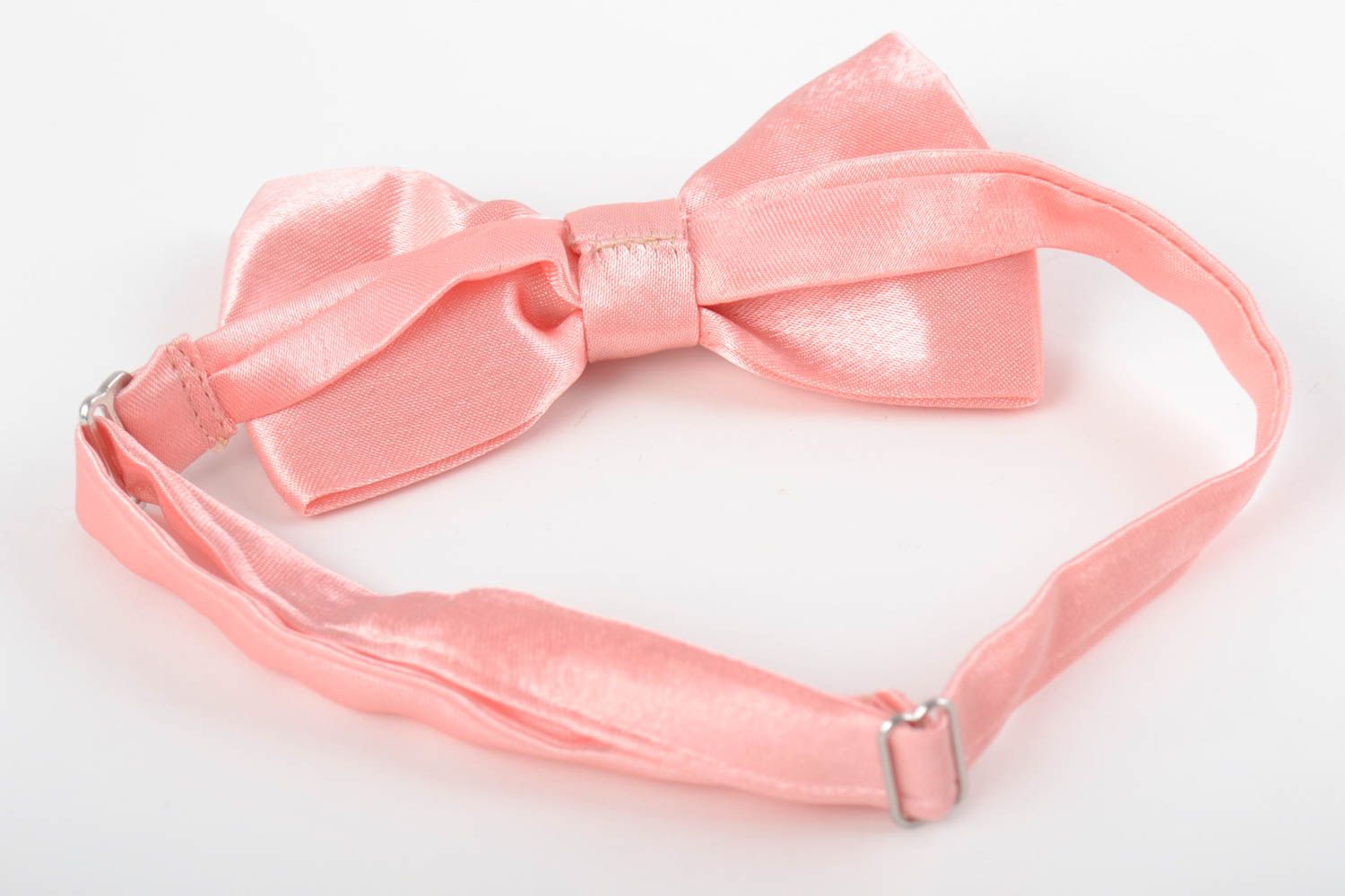 Beautiful gentle pink handmade designer fabric bow tie of adjustable size photo 3