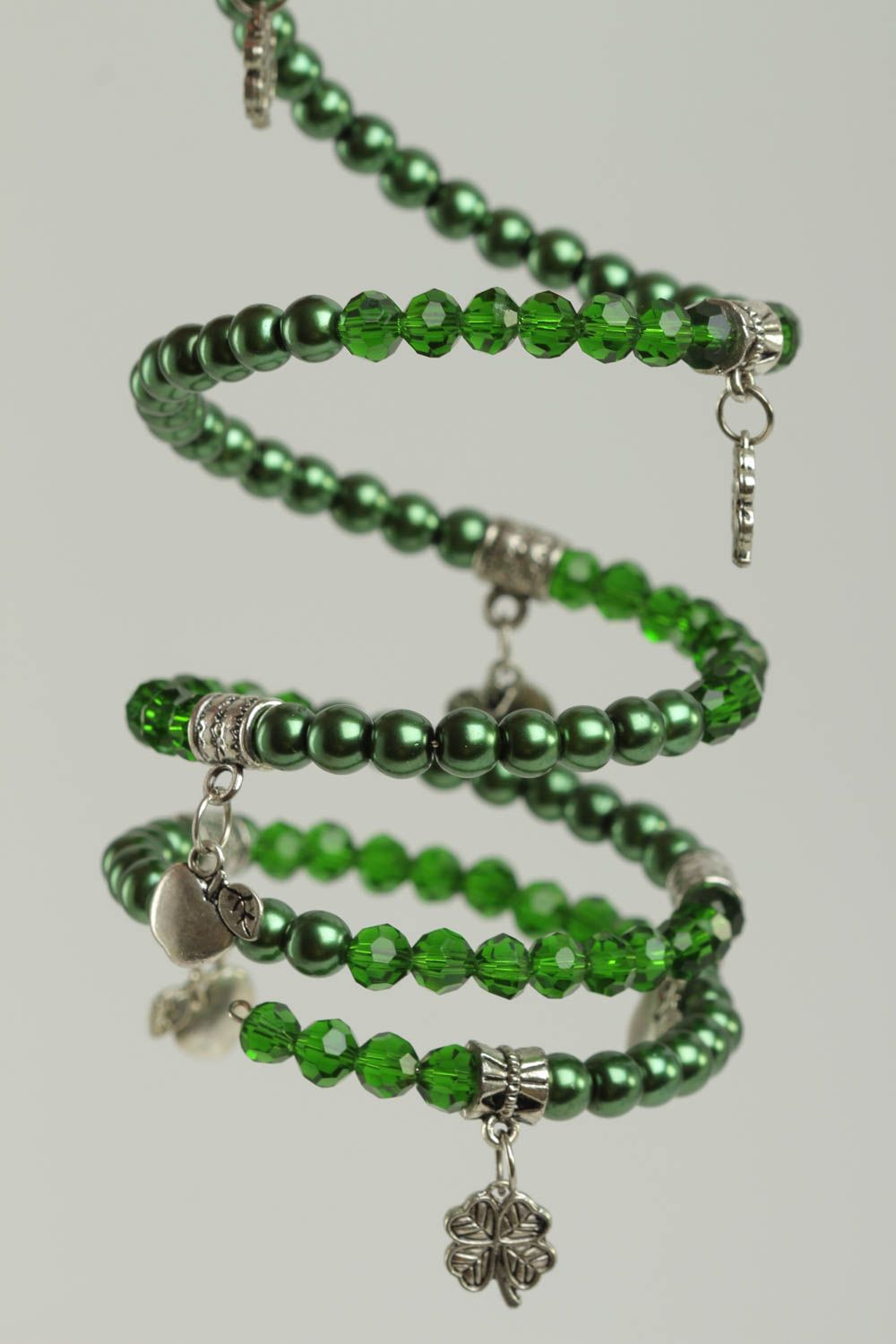 Bracelet perles fantaisie vert Bijou fait main spirale Accessoire femme photo 5
