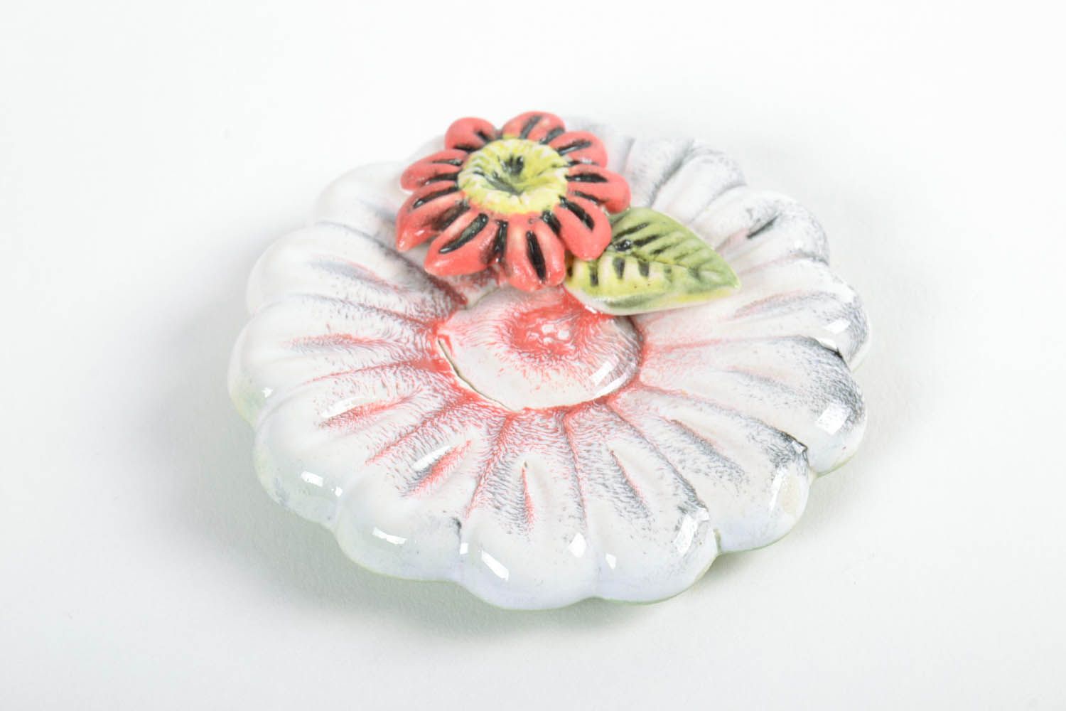Homemade ceramic fridge magnet in the shape of a flower photo 3