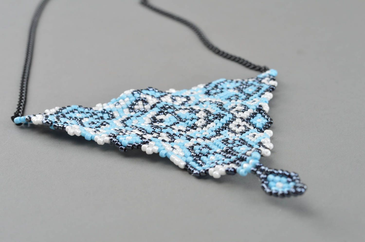 Handmade beaded pendant accessory with chain designer jewelry for women photo 3