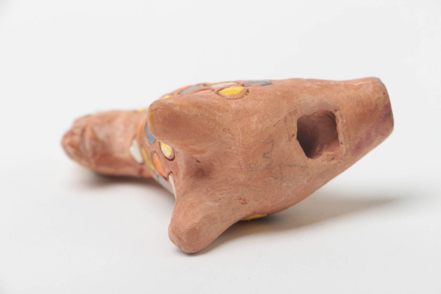Handmade Spielzeug Lippenpfeife aus Ton öko rein mit Bemalung Ethno Pferd foto 4