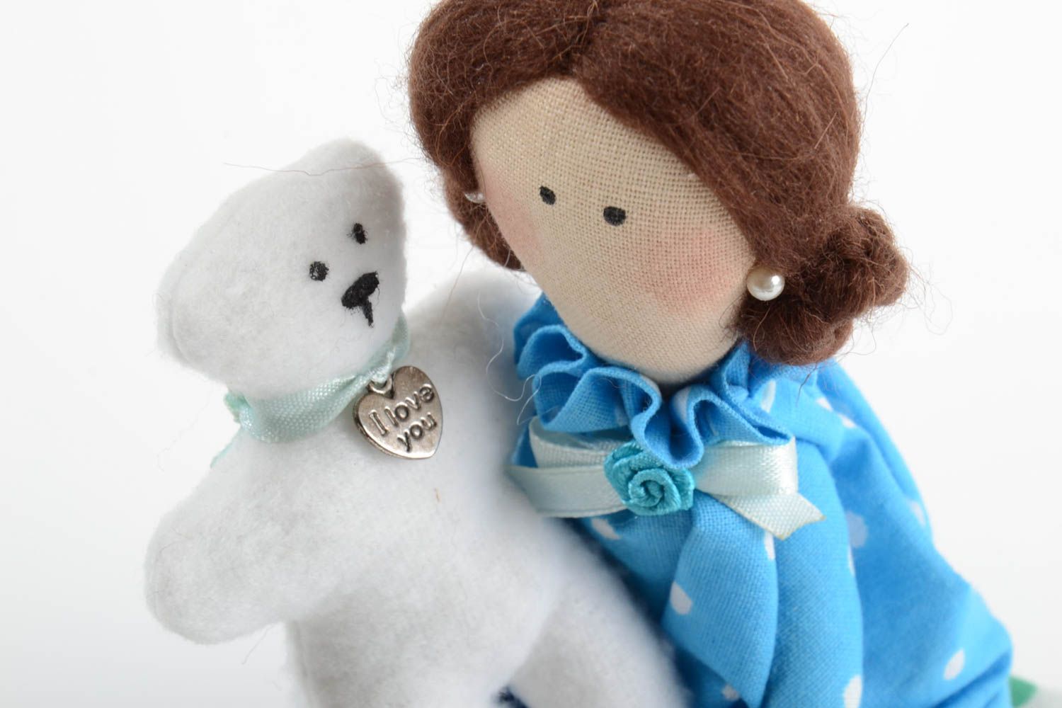 Poupée en tissu faite main en coton jouet pour enfant Princesse avec ourson photo 3