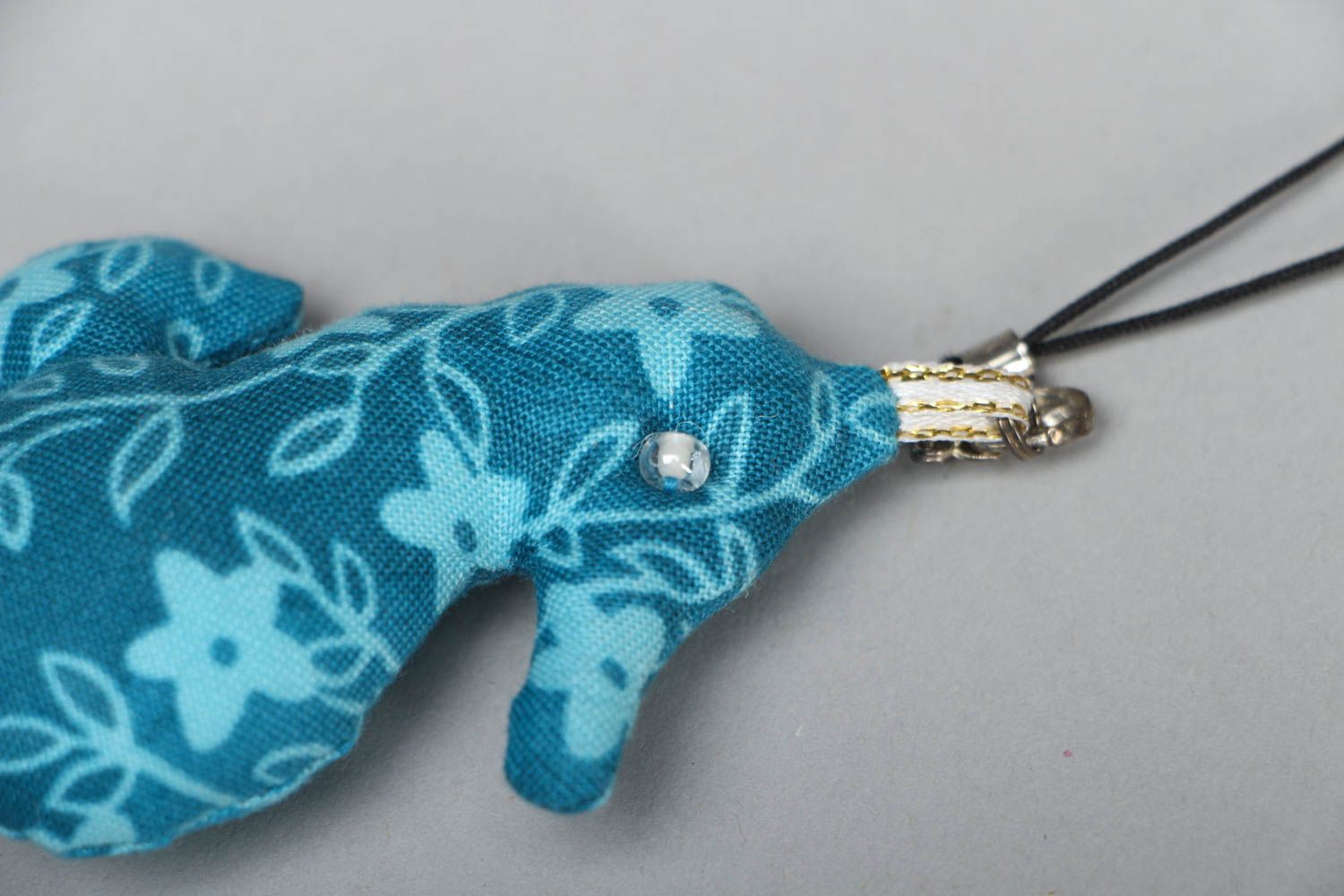 Porte-clé breloque en coton Hippocampe bleu photo 2
