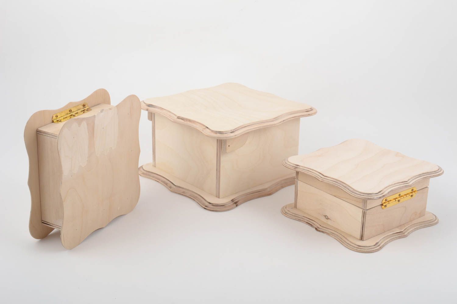 Set of 3 handmade designer plywood blank boxes for creative work DIY photo 5