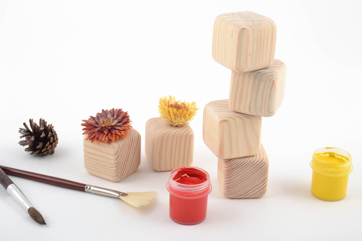 Set of 6 handmade designer wooden blank toy cubes for painting and decoupage photo 1
