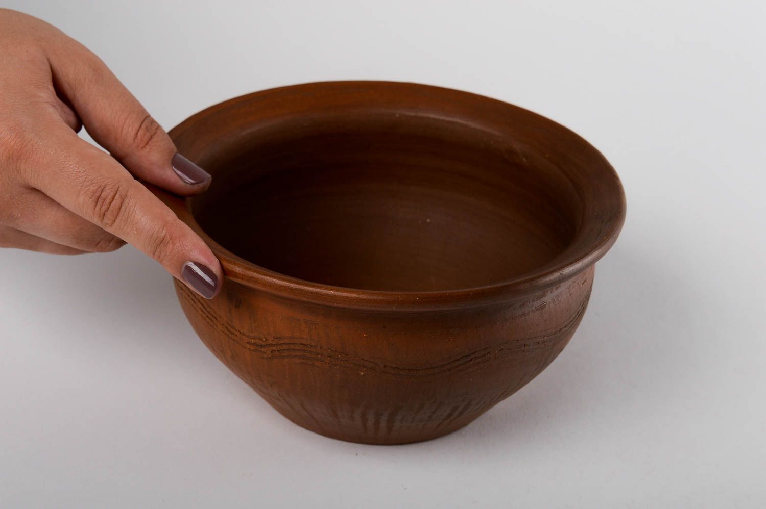 Grand bol fait main Assiette creuse marron ronde écologique Vaisselle céramique photo 5