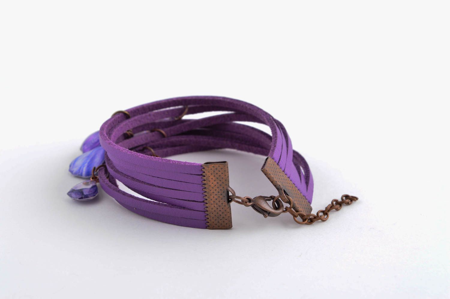 Bracelet cuir fait main Bijou fantaisie violet Accessoire pour femme  photo 4