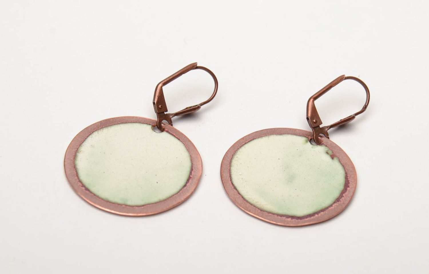 Designer copper earrings of round shape painted with enamels photo 5