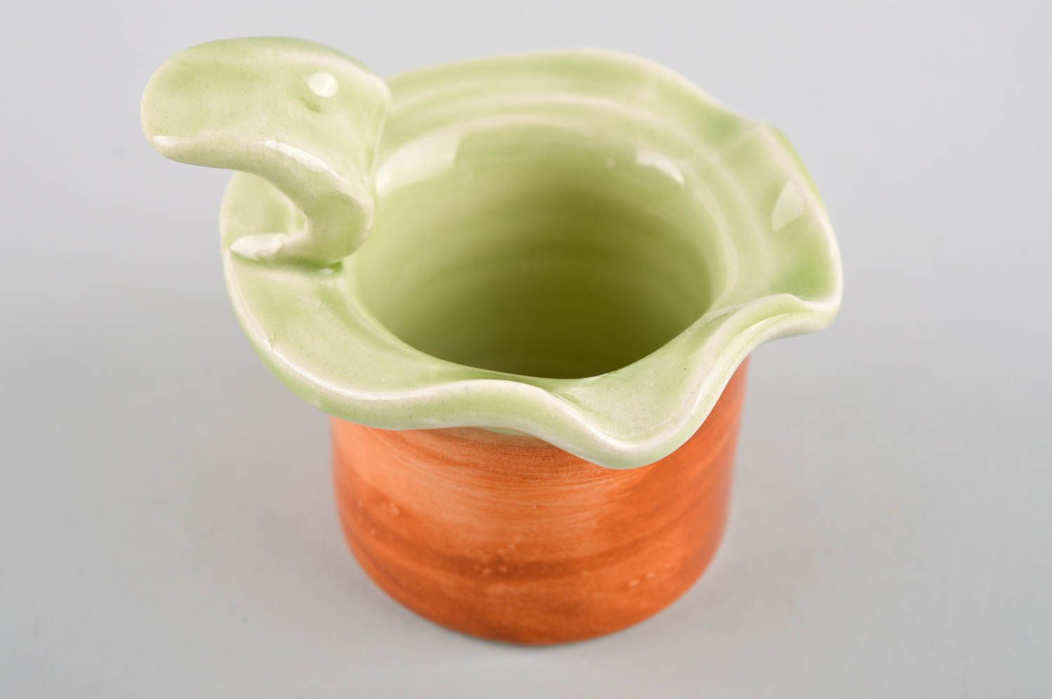 Pot à sel fait main Pot à épices orange vert clair Vaisselle céramique photo 1