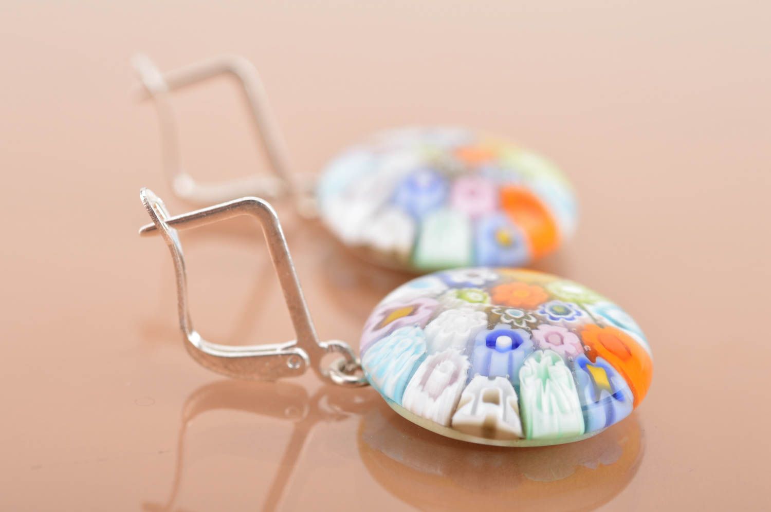 Boucles d'oreilles multicolores rondes en verre de Murano faites main Été photo 3