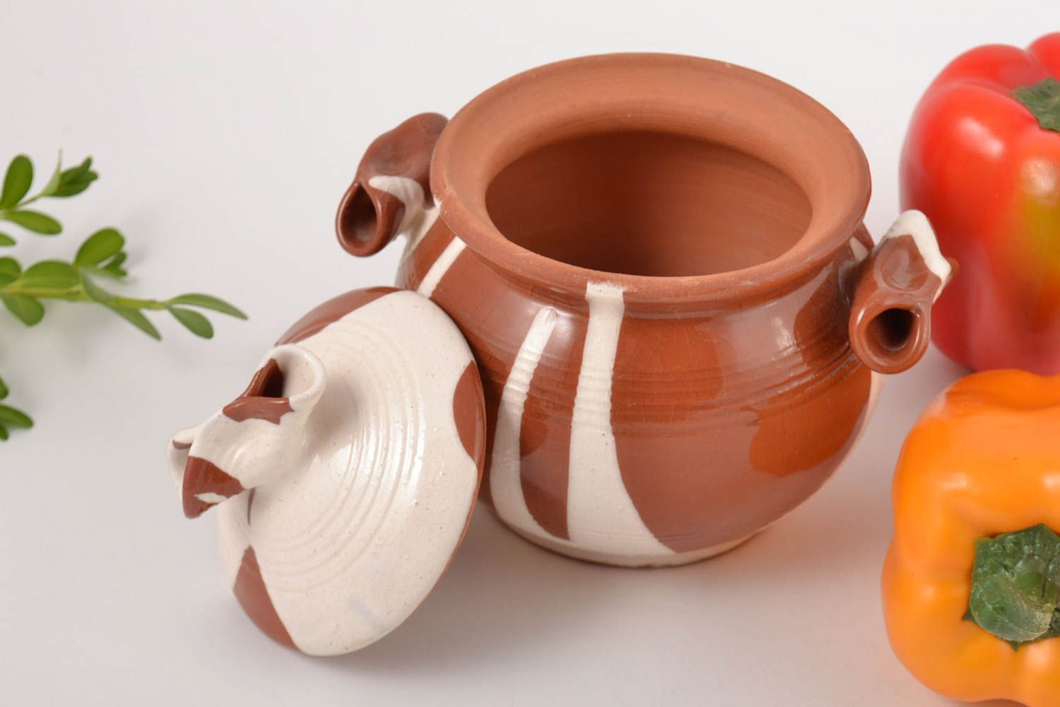 Handmade Tontopf mit Deckel Keramik Topf bemaltes Keramik Geschirr Topf aus Ton  foto 1