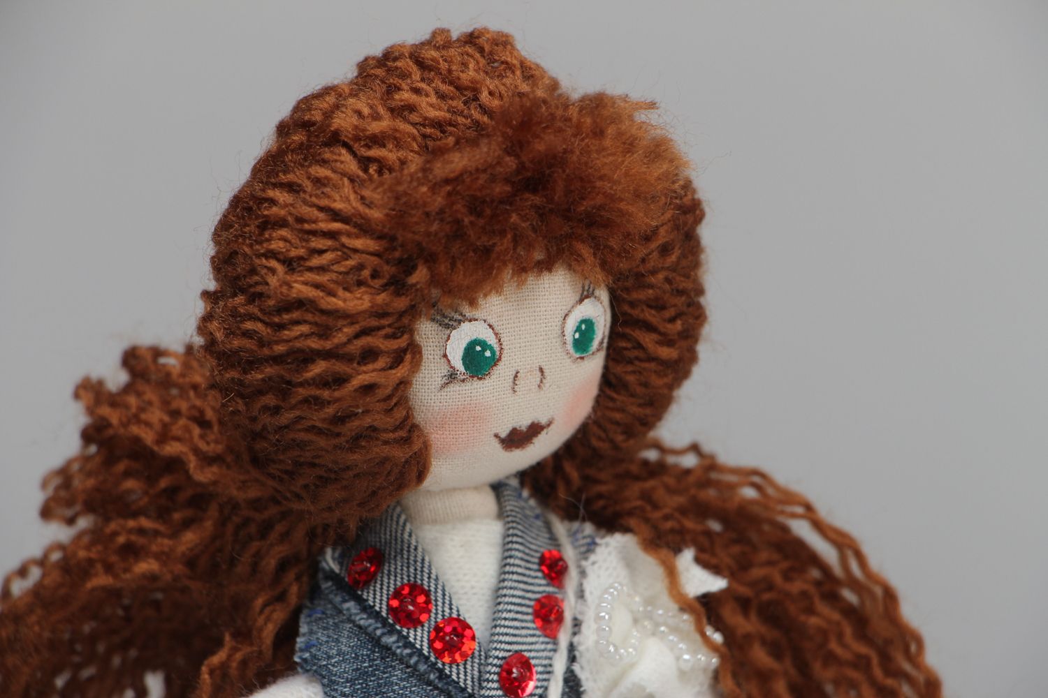 Fabric doll with curly hair Natashka photo 2