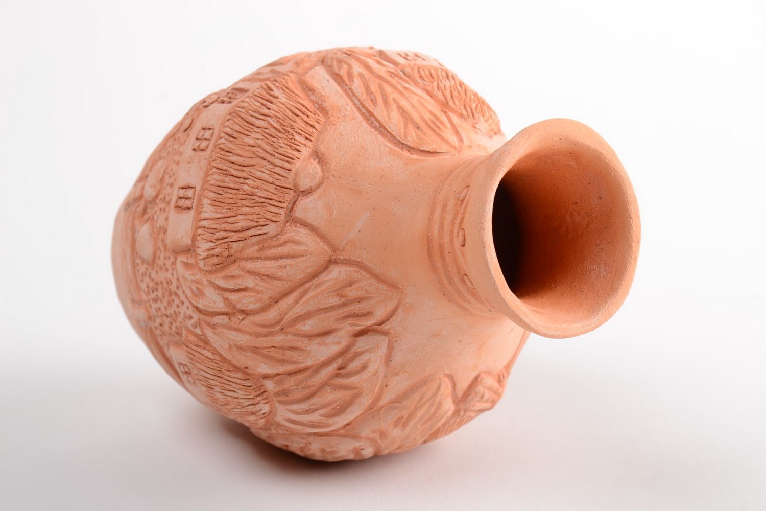Vase en terre cuite fait main avec paysage de campagne original style ethnique photo 4