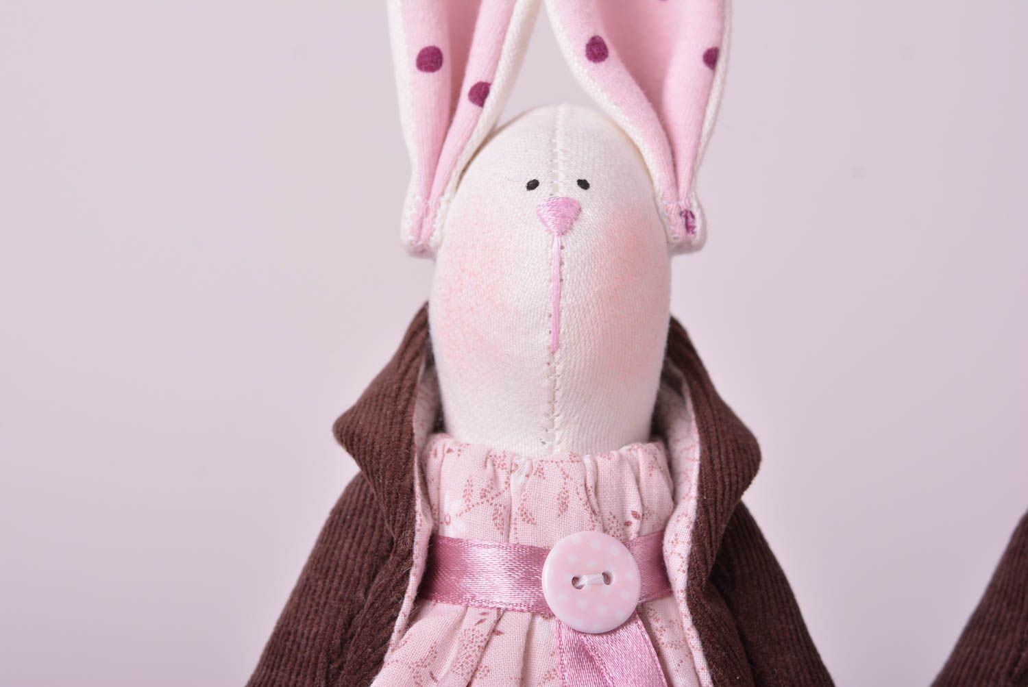 Игрушки зайцы хэнд мэйд детские игрушки 2 шт мягкие игрушки коричнево-розовые фото 5