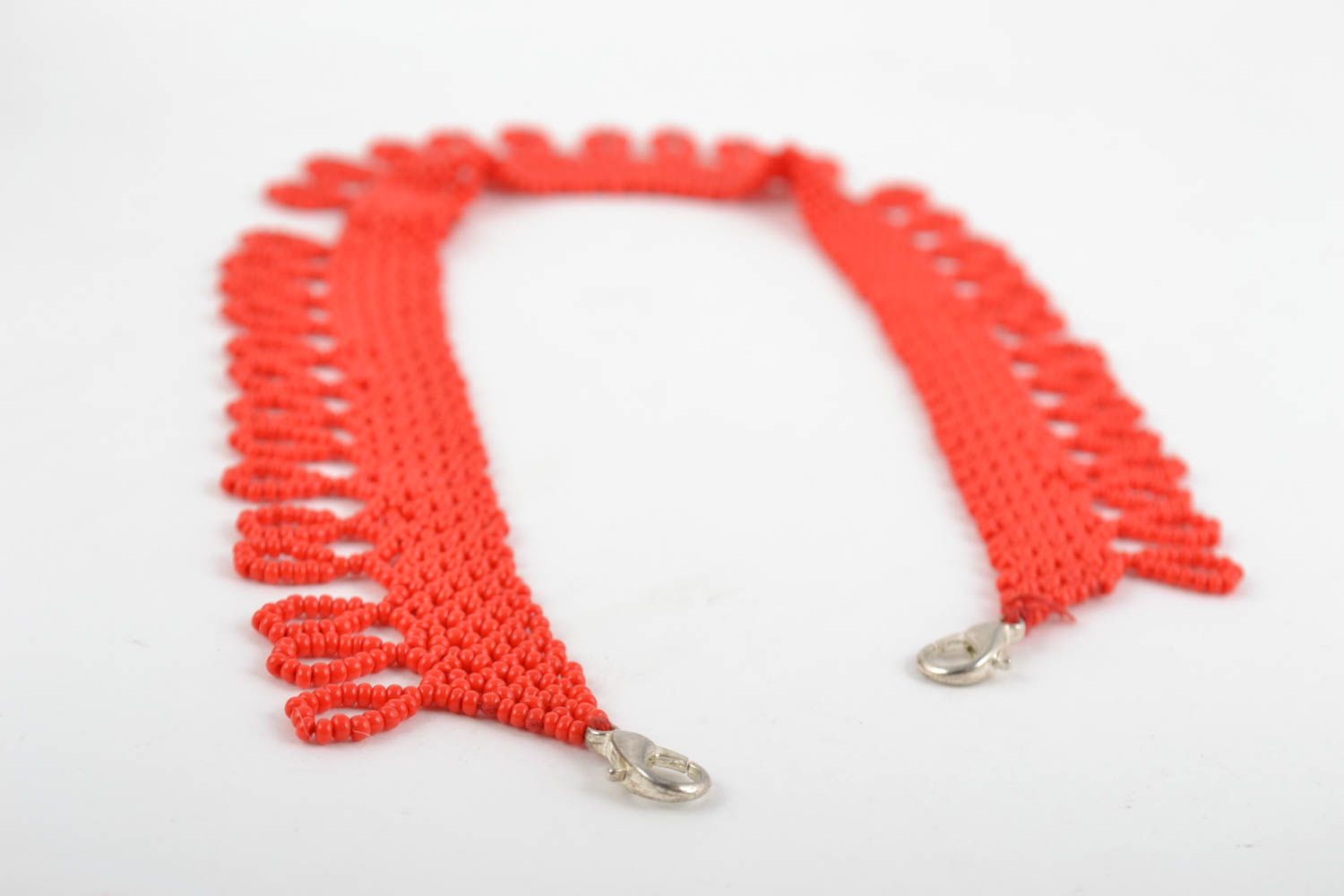 Handmade red beautiful designer bright necklace made of Czech beads photo 5