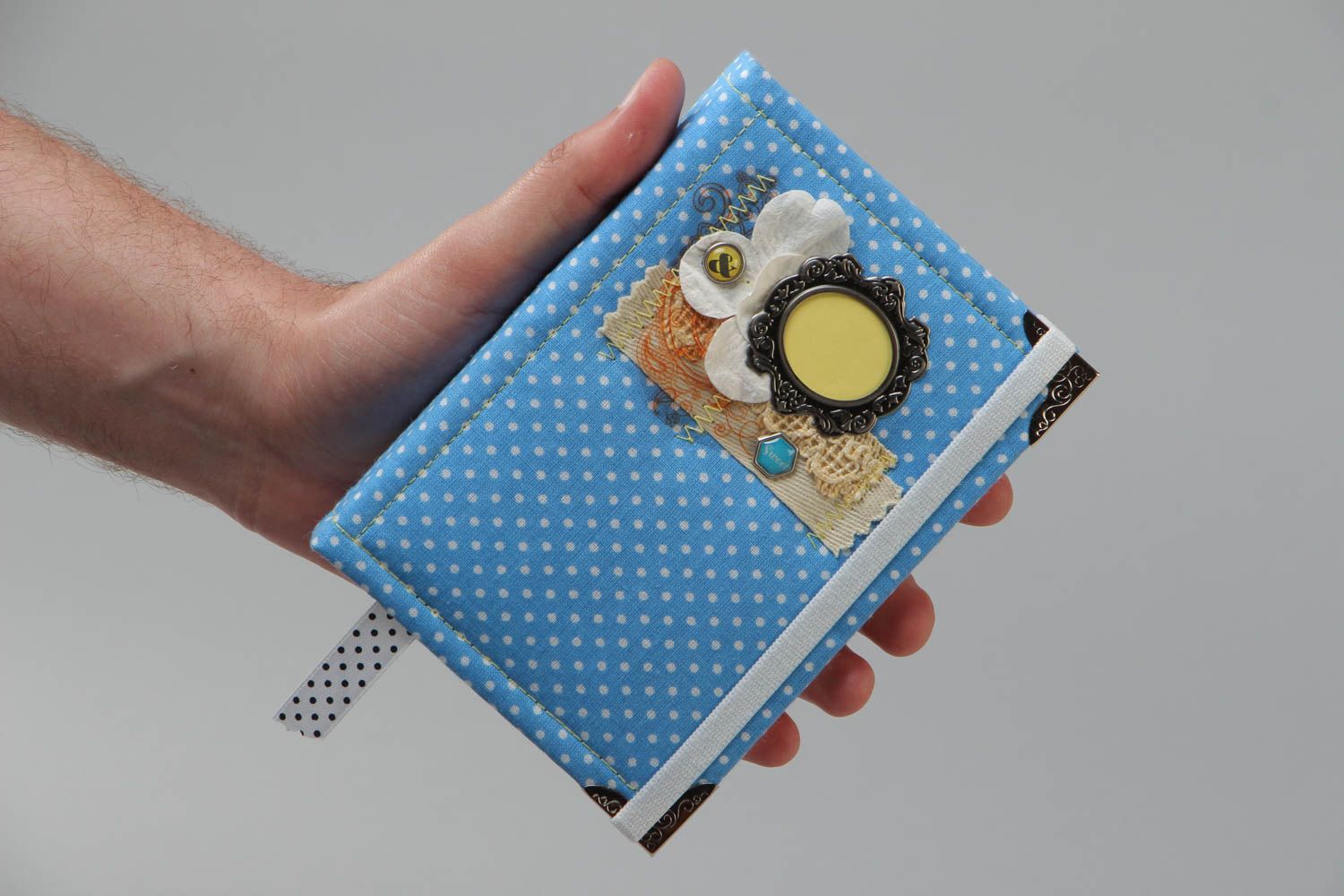 Handmade designer notebook with soft polka-dotted cover  photo 5