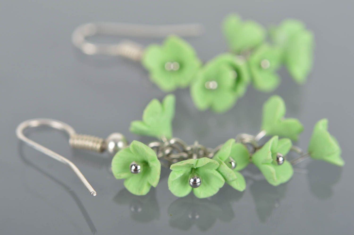 Beautiful women's handmade designer polymer clay flower earrings of lime color photo 5