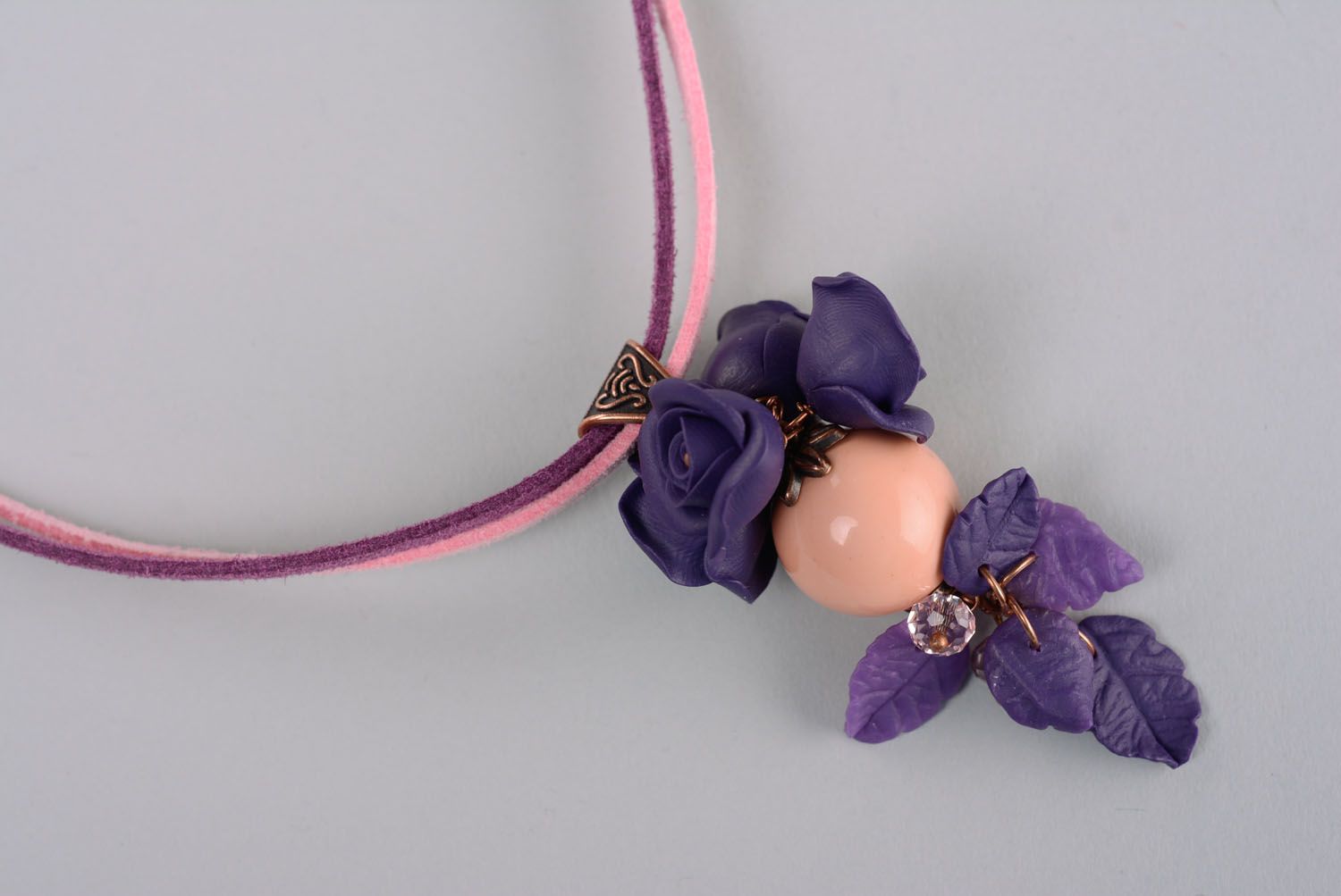 Polymer clay pendant Violet Roses photo 3
